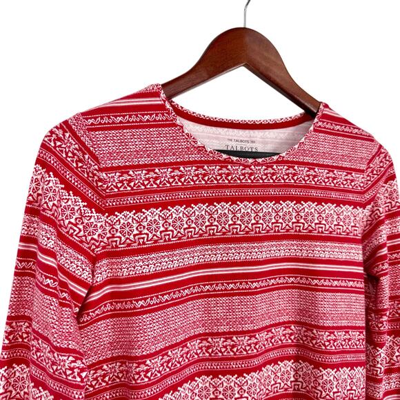 The TALBOTS Tee Small Red Cozy Soft Holiday Christmas Blouse Shirt Top Winter - Picture 3 of 8